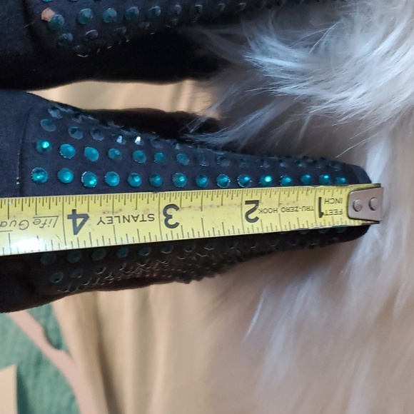 NEW Women’s Black Synthetic Suede Celtics Ankle Boots,Green Rhinestone Wedge - Picture 8 of 11